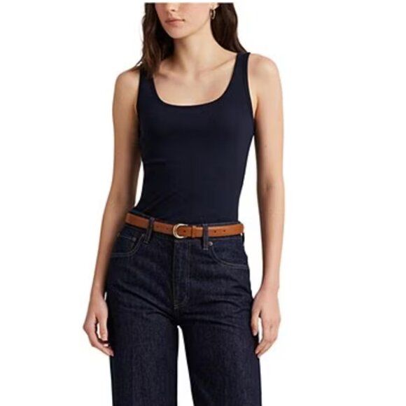 Lauren Ralph Lauren Navy Stretched Cotton Ribbed Tank Top, Size M - Picture 1 of 7